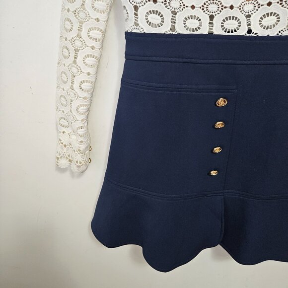 Self-Portrait White Guipure Lace A-Line Mini Dress White Navy Blue - Picture 4 of 13